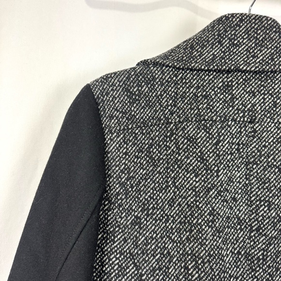 Guess Women’s Sz L Wool-Blend Tweed Moto Zip Pleated Midi Pea Coat Black / Grey - Picture 5 of 10